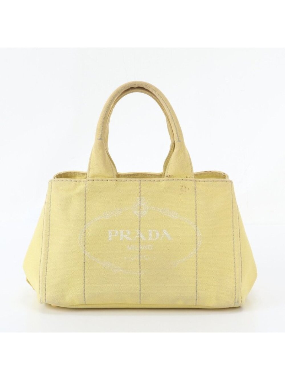 Prada Canapa Triangle Logo Tote Bag Shoulder Hand Leather